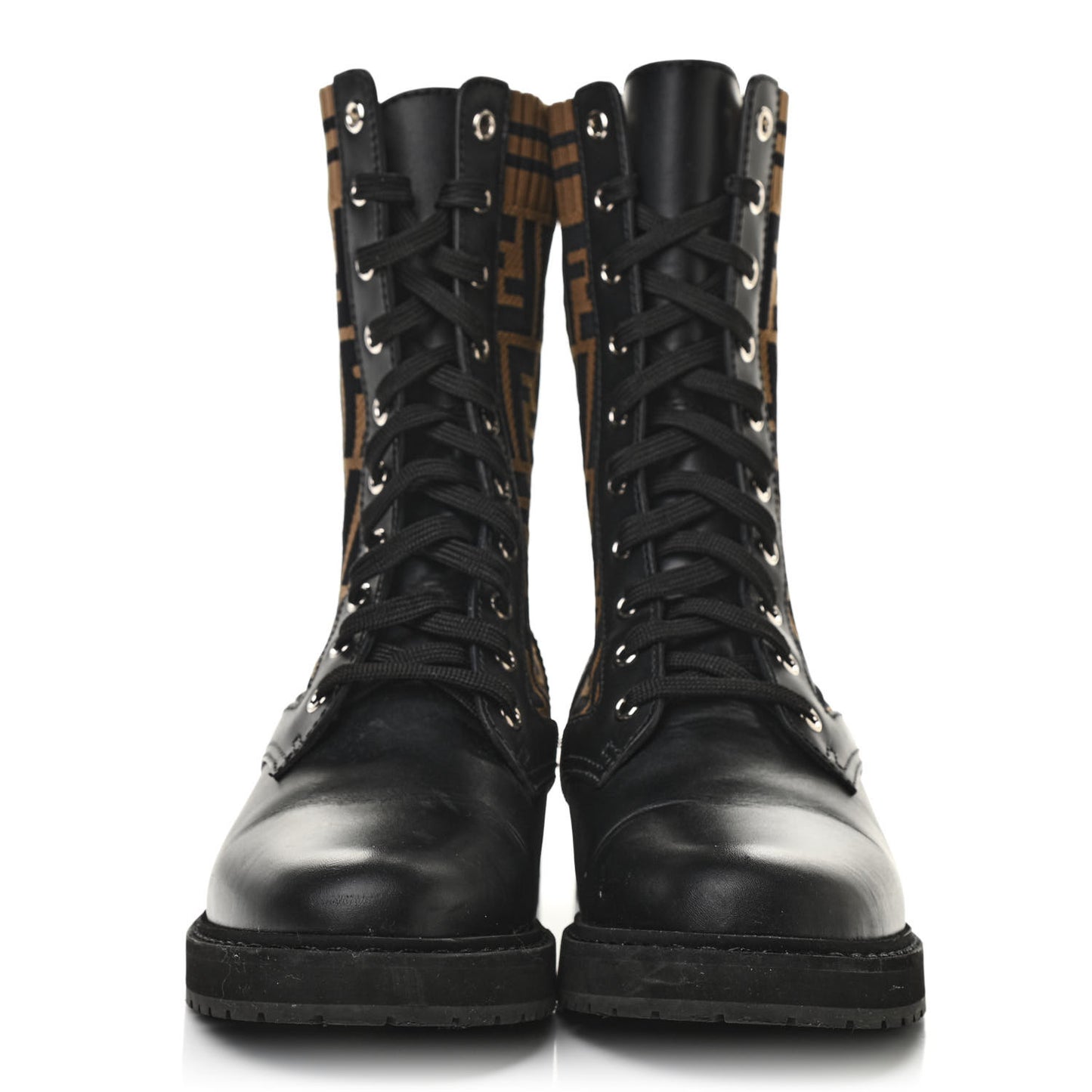 Calfskin Stretch Fabric FF Rockoko Biker Boots 39.5 Black Tobacco