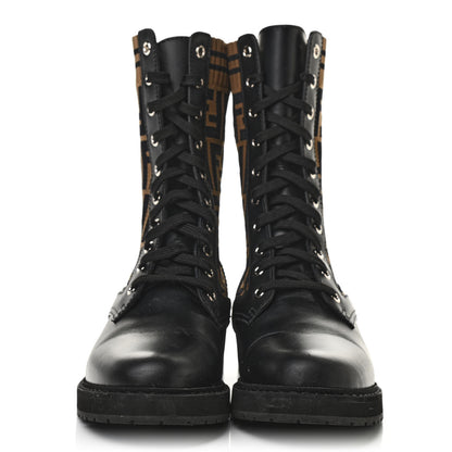 Fendi Calfskin Stretch Fabric FF Rockoko Biker Boots 39.5 Black Tobacco 2 of 10