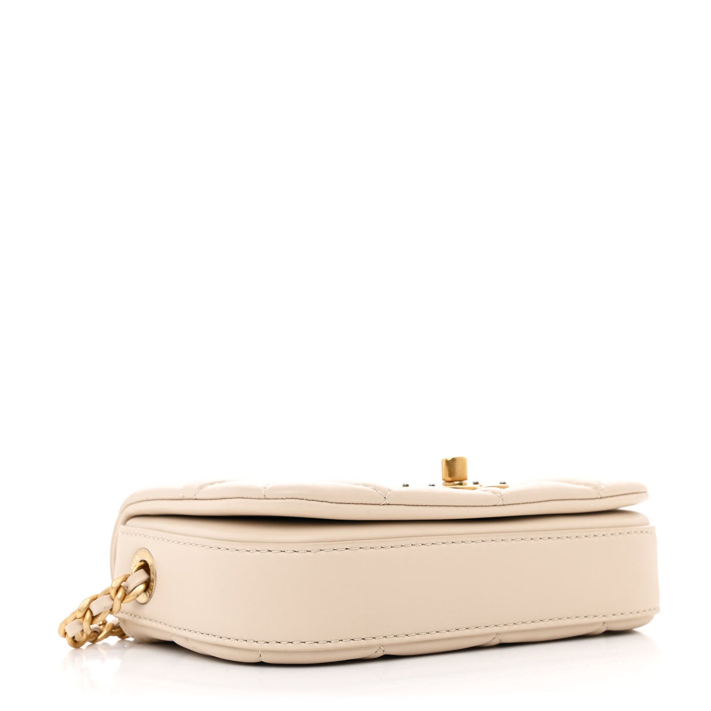 Calfskin Quilted Mini Nailed CC Flap Bag Beige