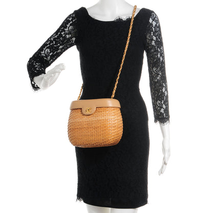 Chanel Lambskin Straw Basket Shoulder Bag Beige 2 of 10