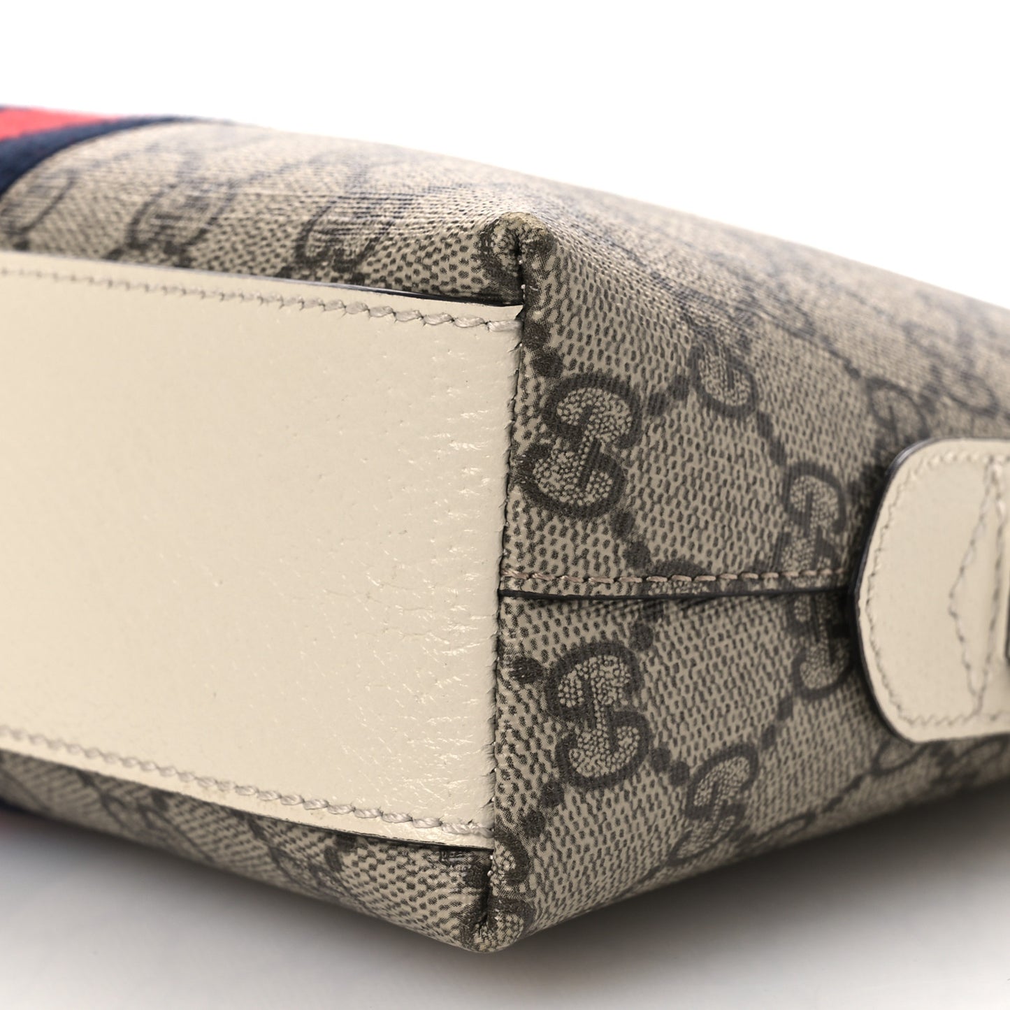 GG Supreme Monogram Textured Dollar Calfskin Web Small Ophidia Dome Shoulder Bag Beige Ebony Mystic White