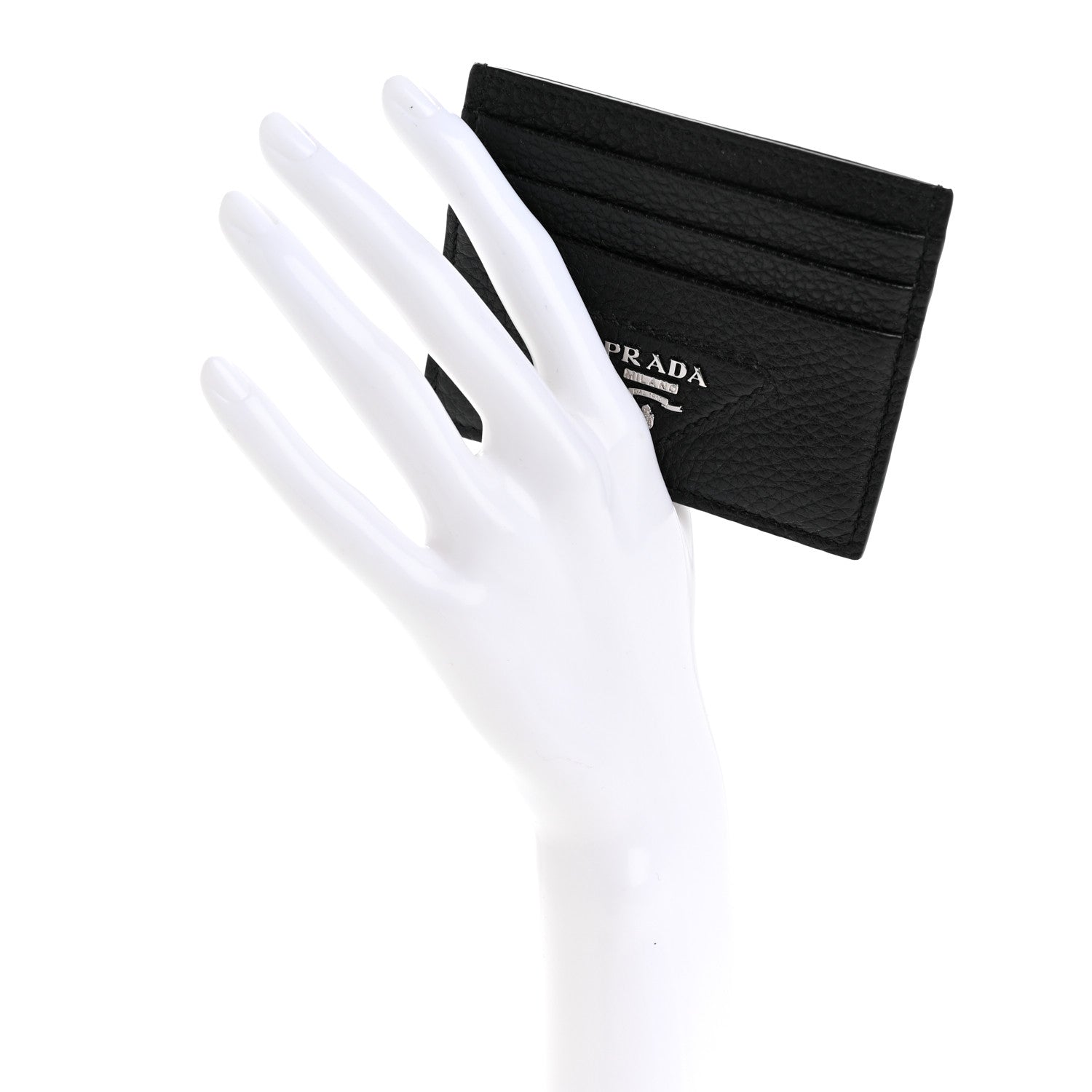 Prada Vitello Daino Triangle Card Holder Black 2 of 8