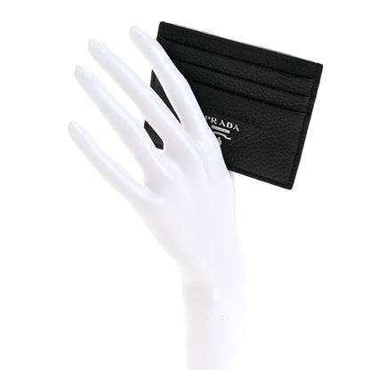 Prada Vitello Daino Triangle Card Holder Black 2 of 8