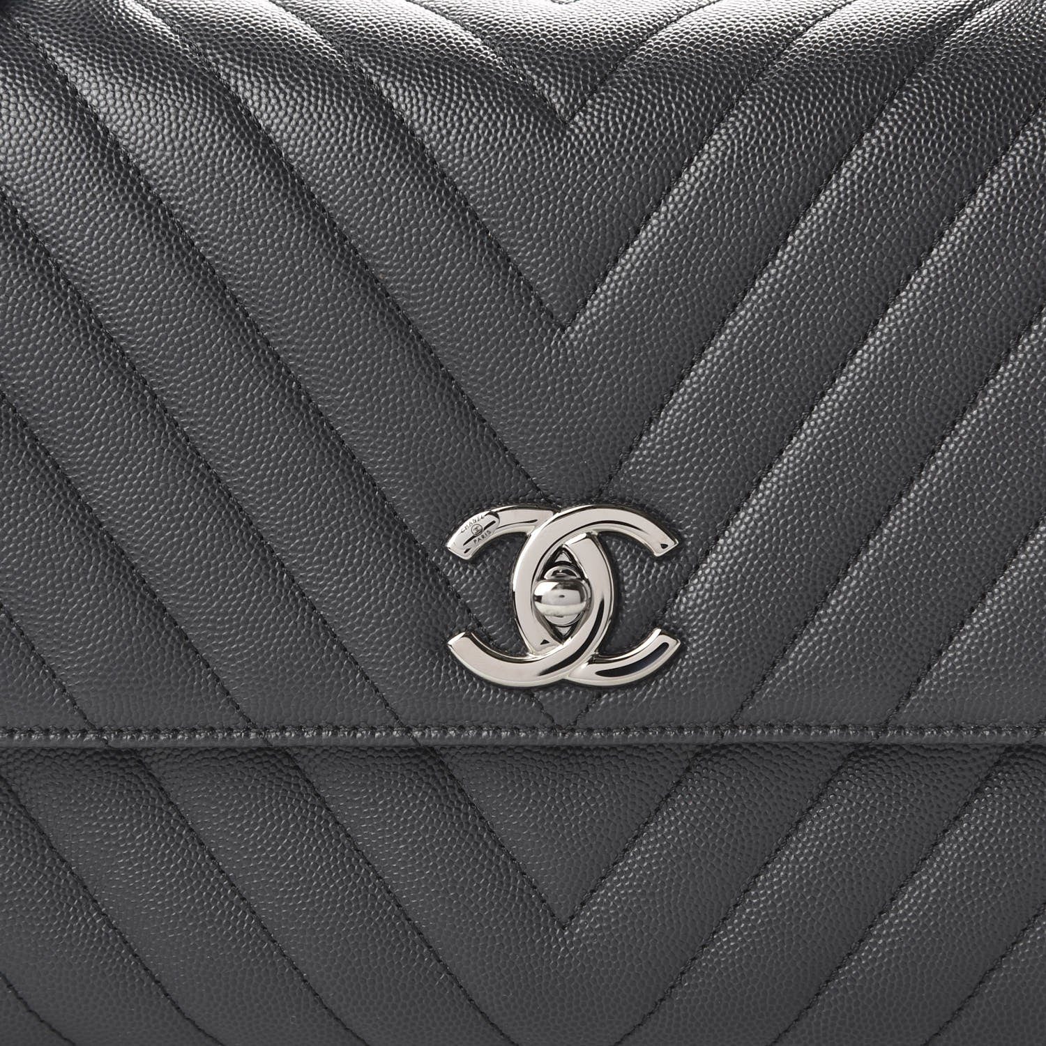 Chanel Caviar Chevron Quilted Small Coco Handle Flap Dark Grey 11 of 12