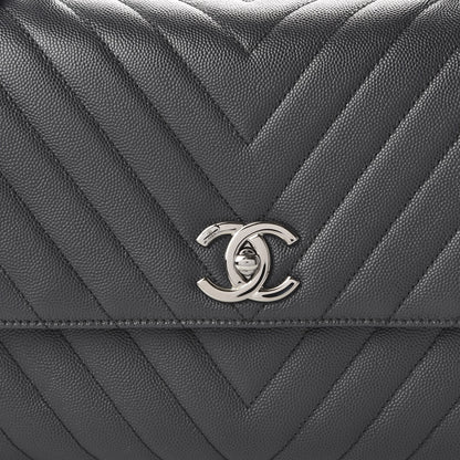 Chanel Caviar Chevron Quilted Small Coco Handle Flap Dark Grey 11 of 12
