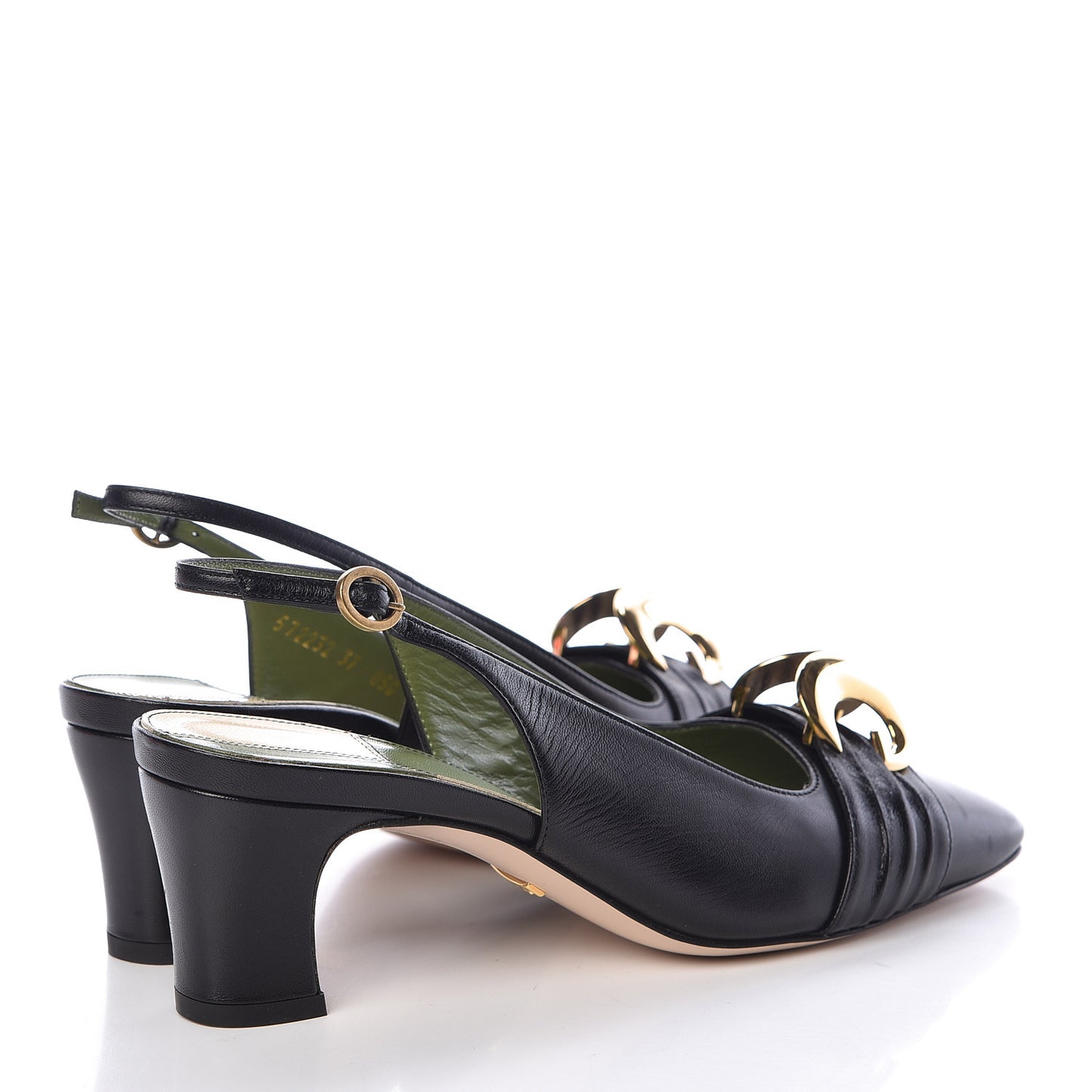 Malaga Kid Half Moon GG Square Toe Slingback Pumps 37 Black
