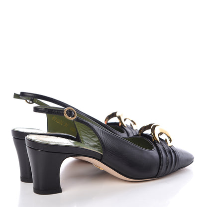 Gucci Malaga Kid Half Moon GG Square Toe Slingback Pumps 37 Black 4 of 8