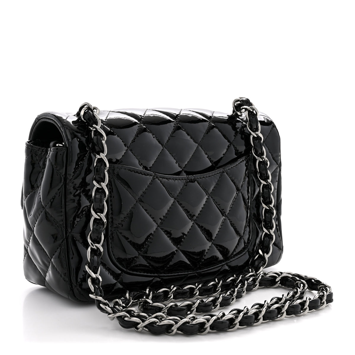 Patent Calfskin Quilted Mini Rectangular Flap Black