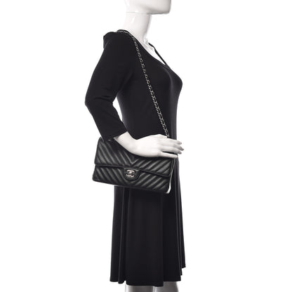 Chanel Caviar Chevron Quilted Medium Double Flap Black 2 of 11