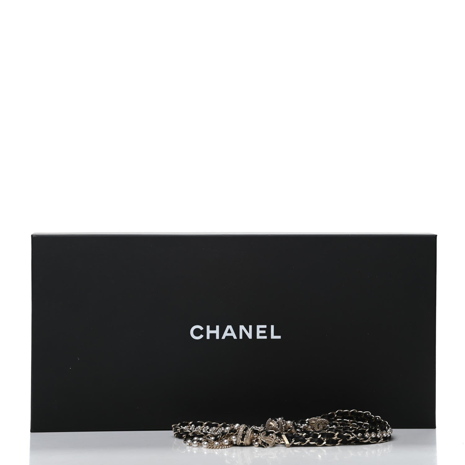 Chanel Lambskin Pearl Chain Crystal CC Fancy Belt 90 Black Gold 5 of 5