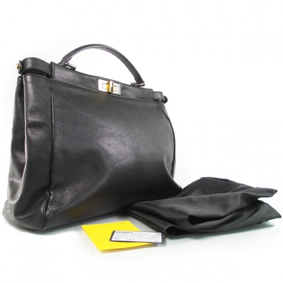 Goatskin Large Peekaboo Iconic Satchel Black Lampone