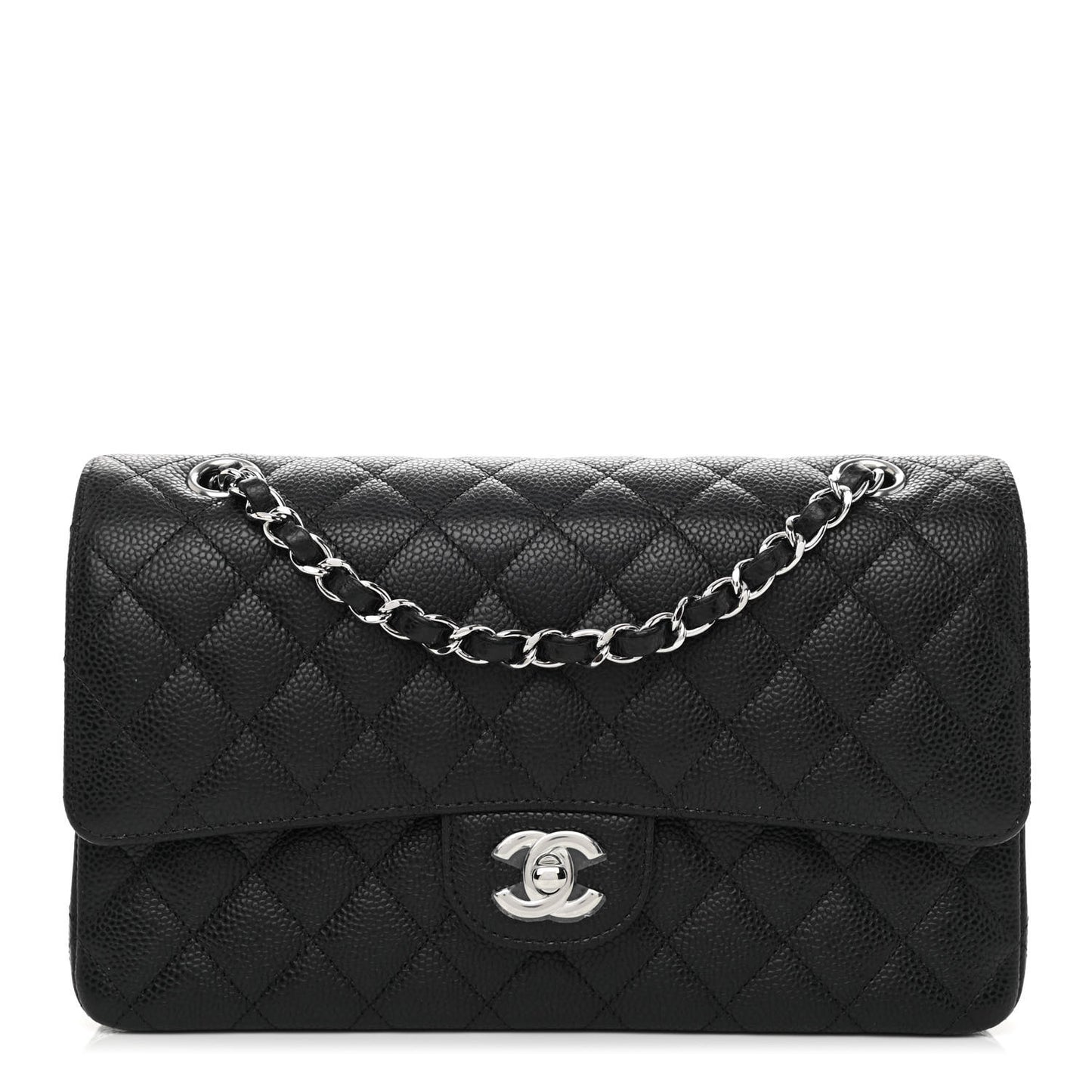 Caviar Quilted Medium Double Flap Black