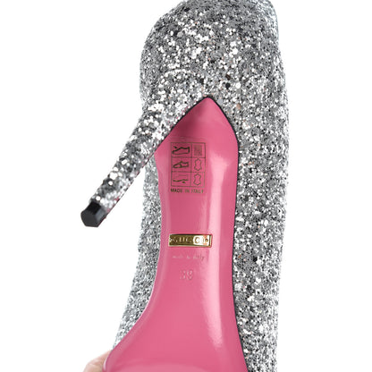 Gucci Nappa Glitter Removable Crystal Heart Pumps 39 Argento 9 of 11
