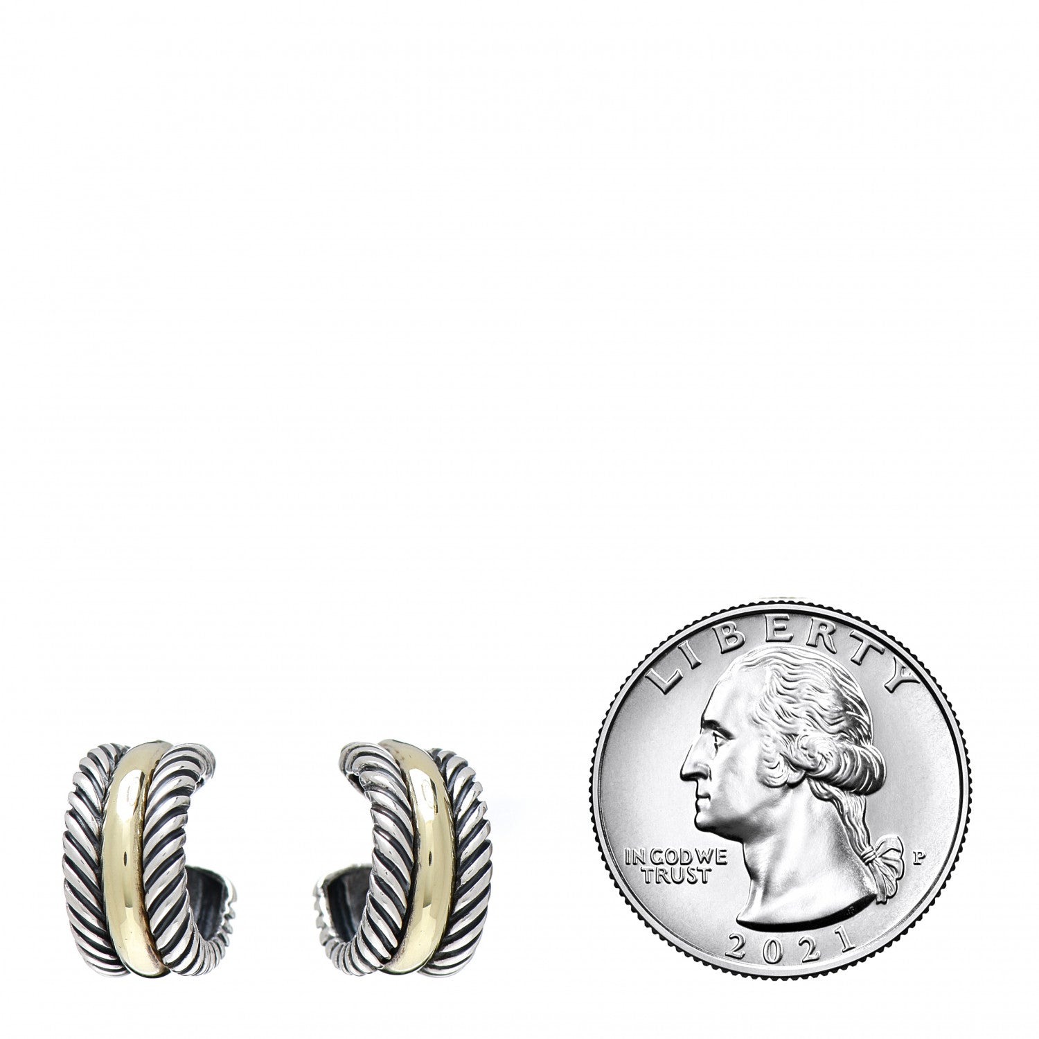 David Yurman Sterling Silver 14K Yellow Gold 16mm Cable Classics Hoop Earrings 2 of 4