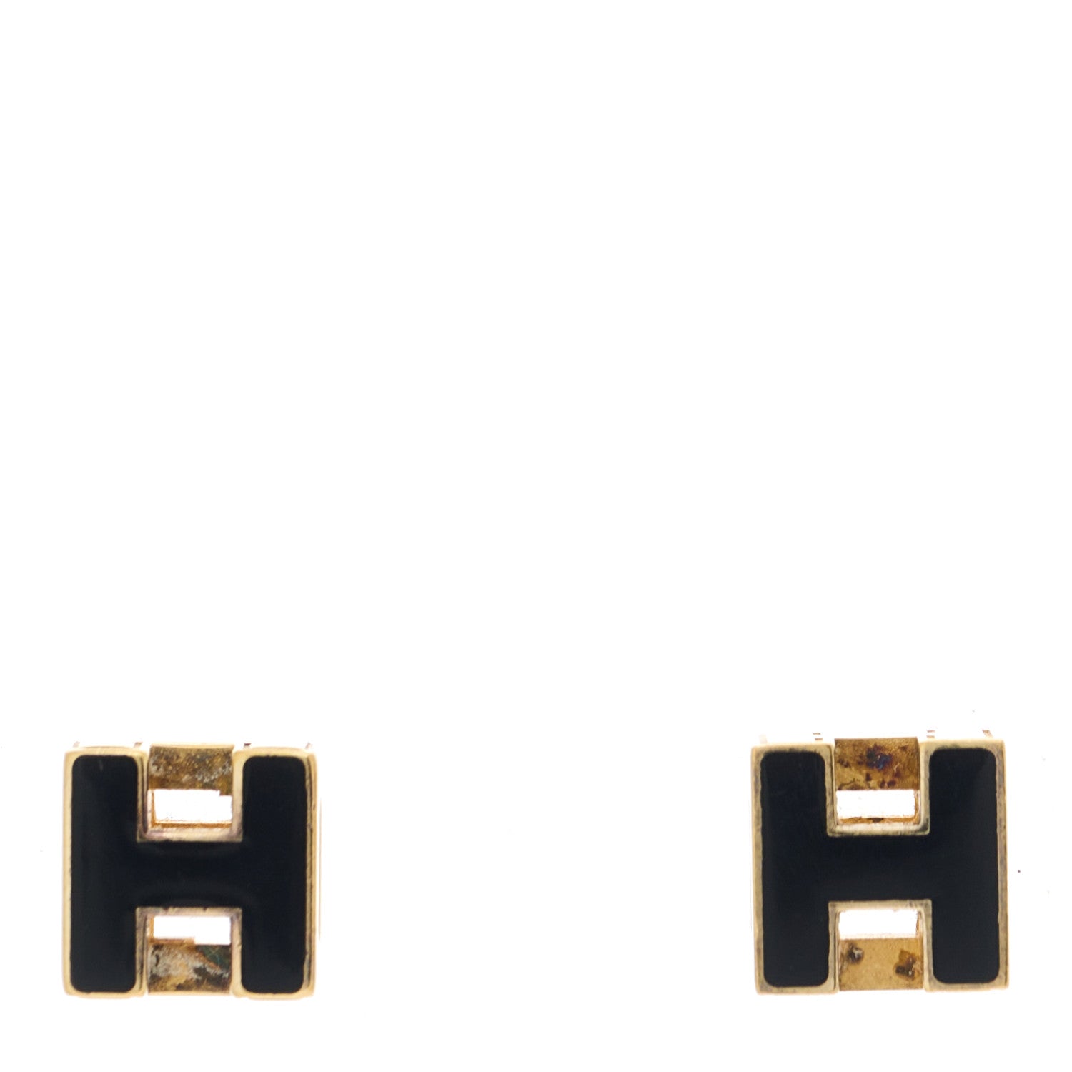 Hermes Gold Lacquered Cage d'H Earrings Black 1 of 4