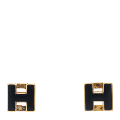 Hermes Gold Lacquered Cage d'H Earrings Black 1 of 4