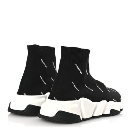 Balenciaga Neoprene Knit Allover Logo Bi-Color Sole Womens Speed Sneakers 35 Black White 9 of 26