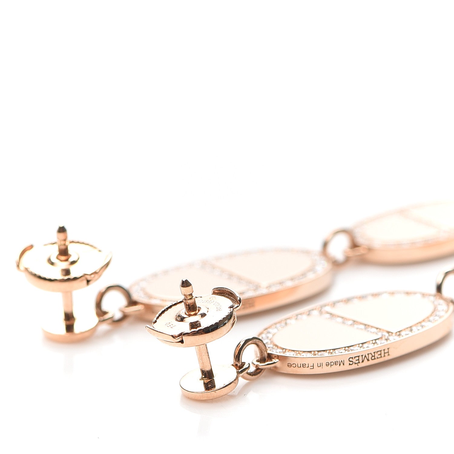 Hermes 18K Rose Gold Diamond Chaine D'Ancre Verso Earrings 2 of 4