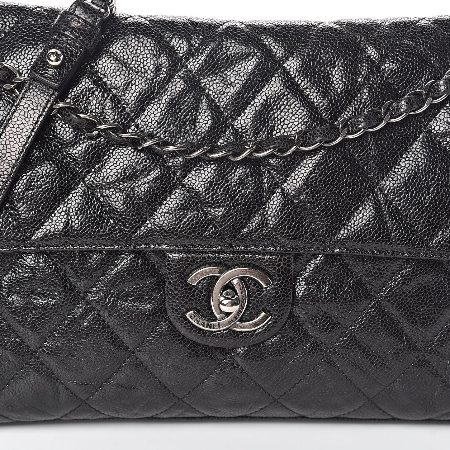 Crumpled Grained Calfskin Jumbo CC Crave Flap Black