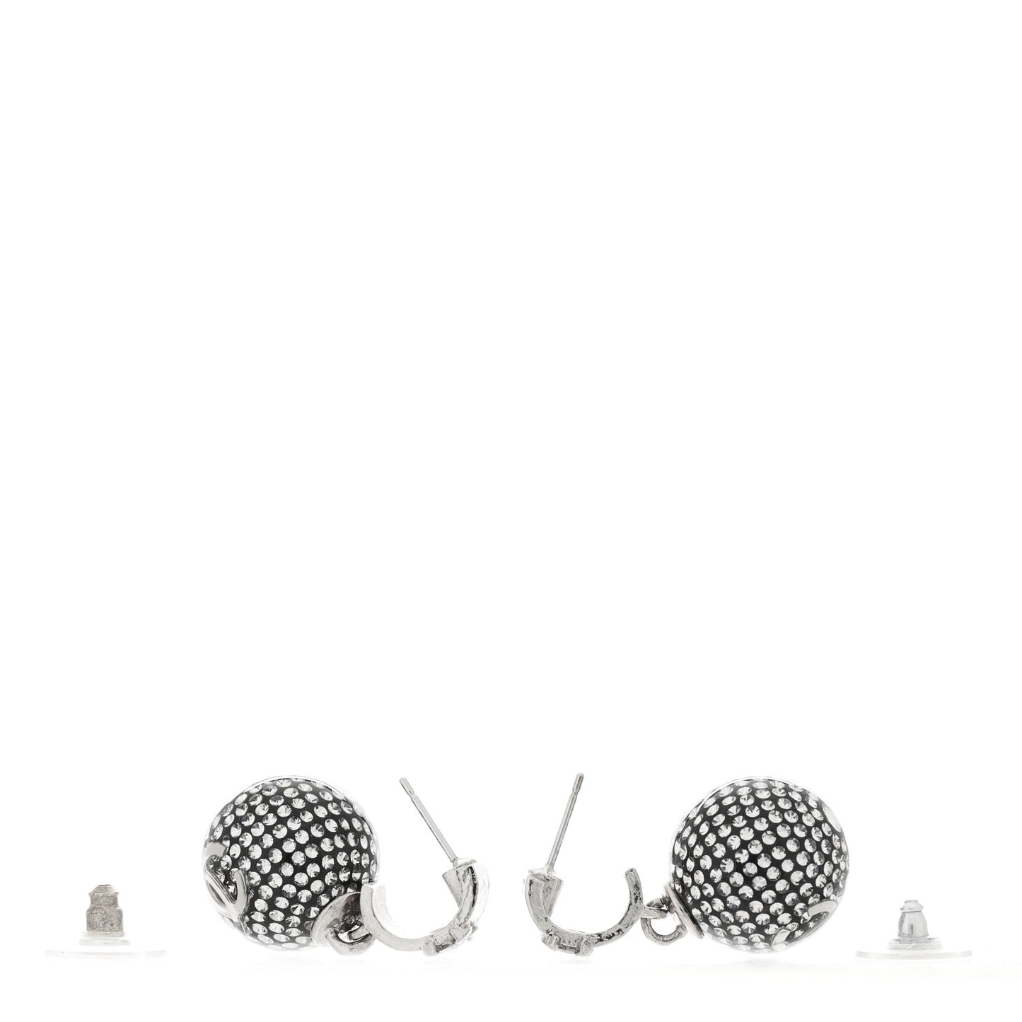 Resin Crystal CC Ball Drop Earrings Silver