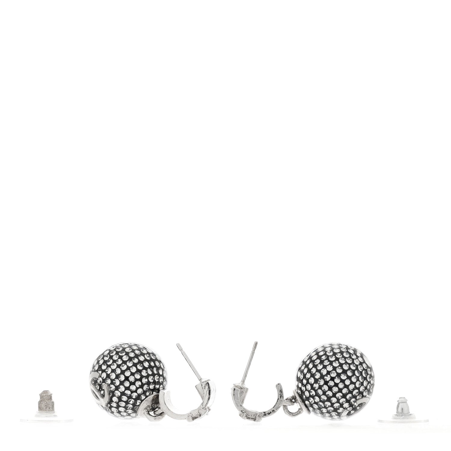 Chanel Resin Crystal CC Ball Drop Earrings Silver 3 of 5