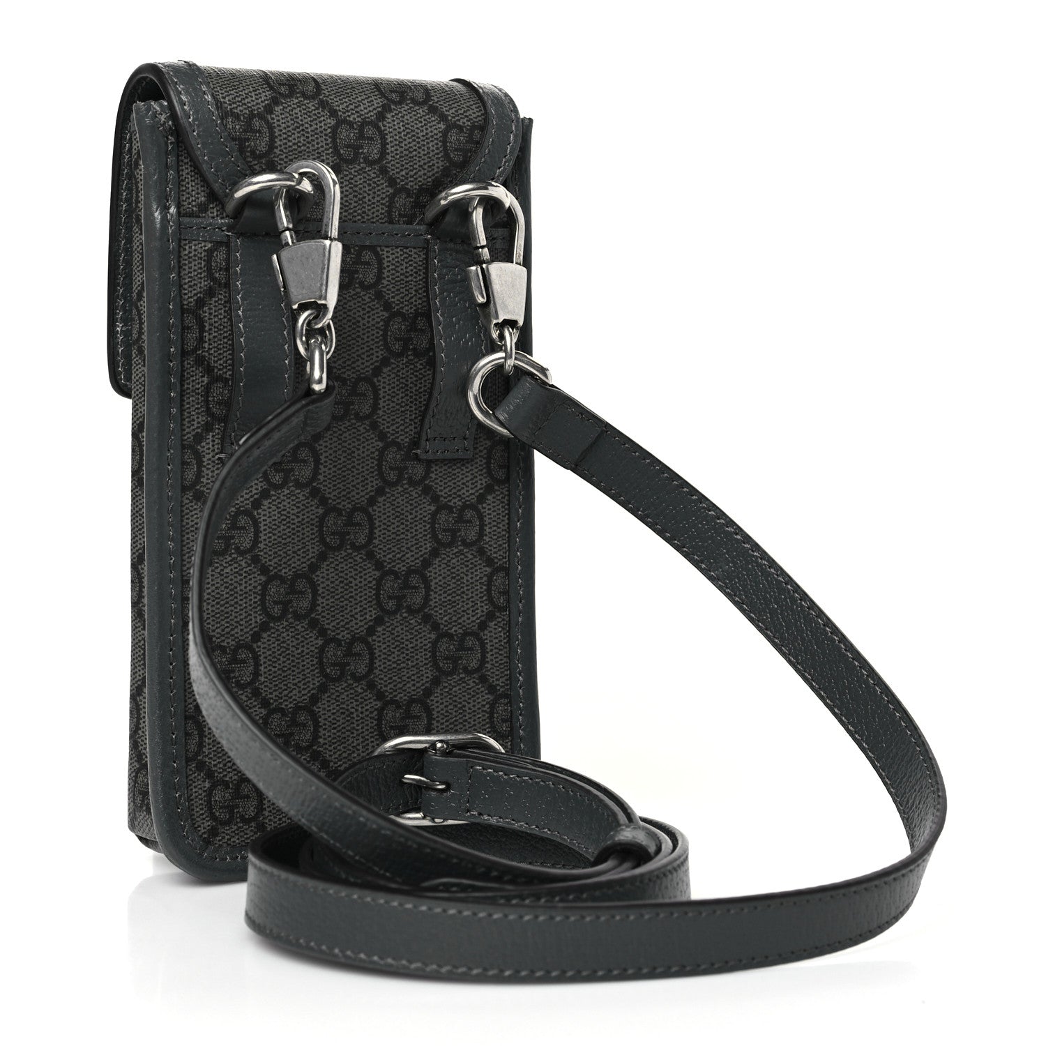 Gucci GG Supreme Monogram Textured Dollar Calfskin Phone Crossbody Bag Grey Black Graphite Grey 3 of 8