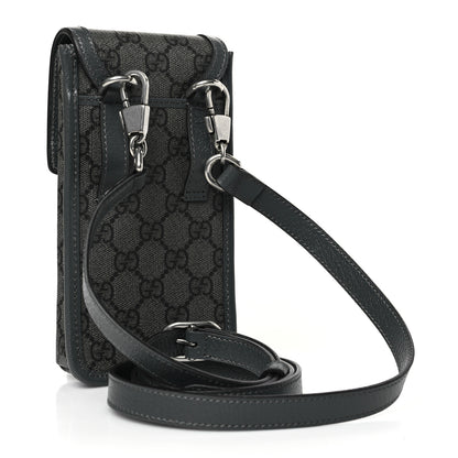 Gucci GG Supreme Monogram Textured Dollar Calfskin Phone Crossbody Bag Grey Black Graphite Grey 3 of 8