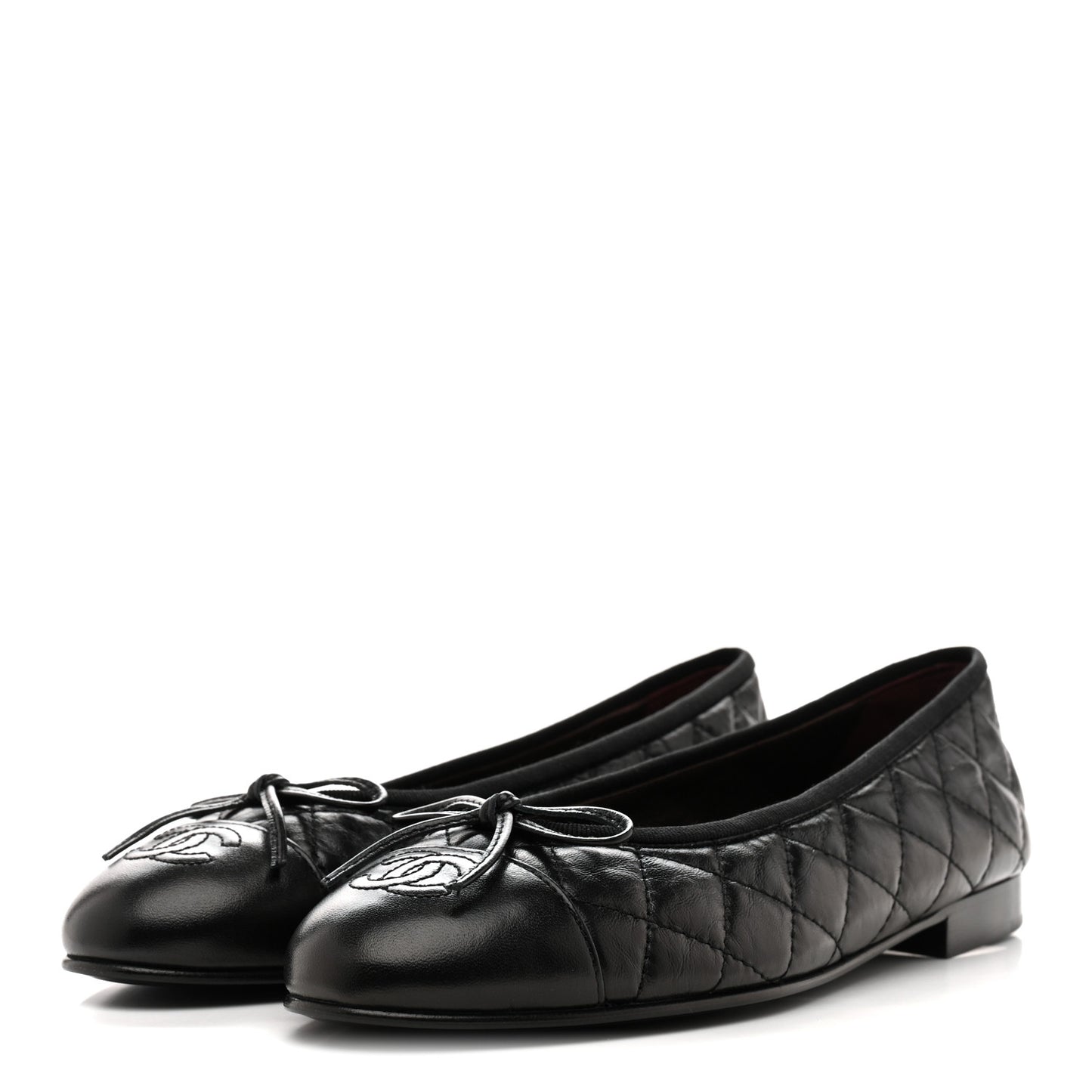 Aged Calfskin Quilted CC Cap Toe Ballerina Flats 37.5 Black