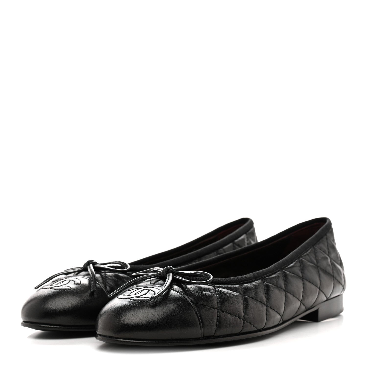 Chanel Aged Calfskin Quilted CC Cap Toe Ballerina Flats 37.5 Black 4 of 10