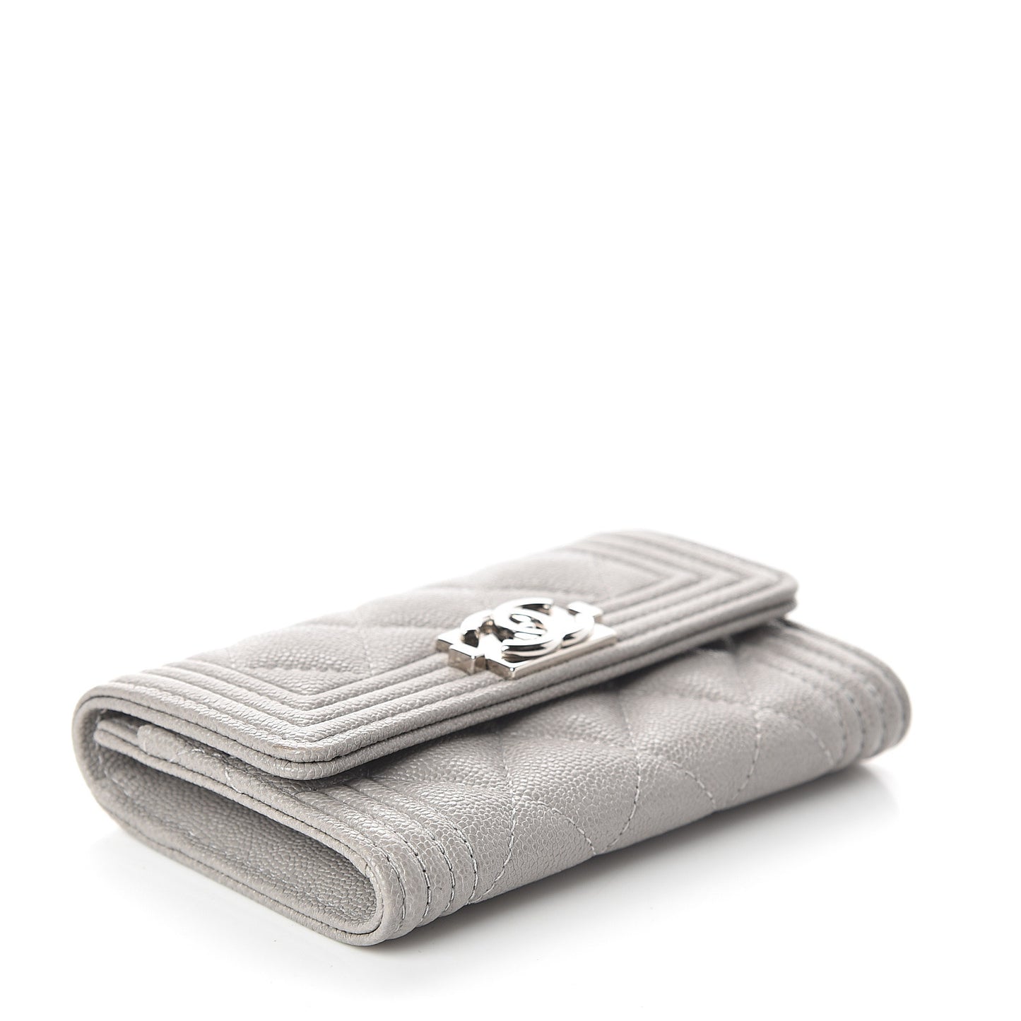 Caviar Quilted Boy Flap Card Holder Grey
