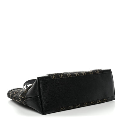 Gucci Jacquard Black Denim GG Monogram Medium Ophidia Shopping Tote Black Ivory 4 of 10