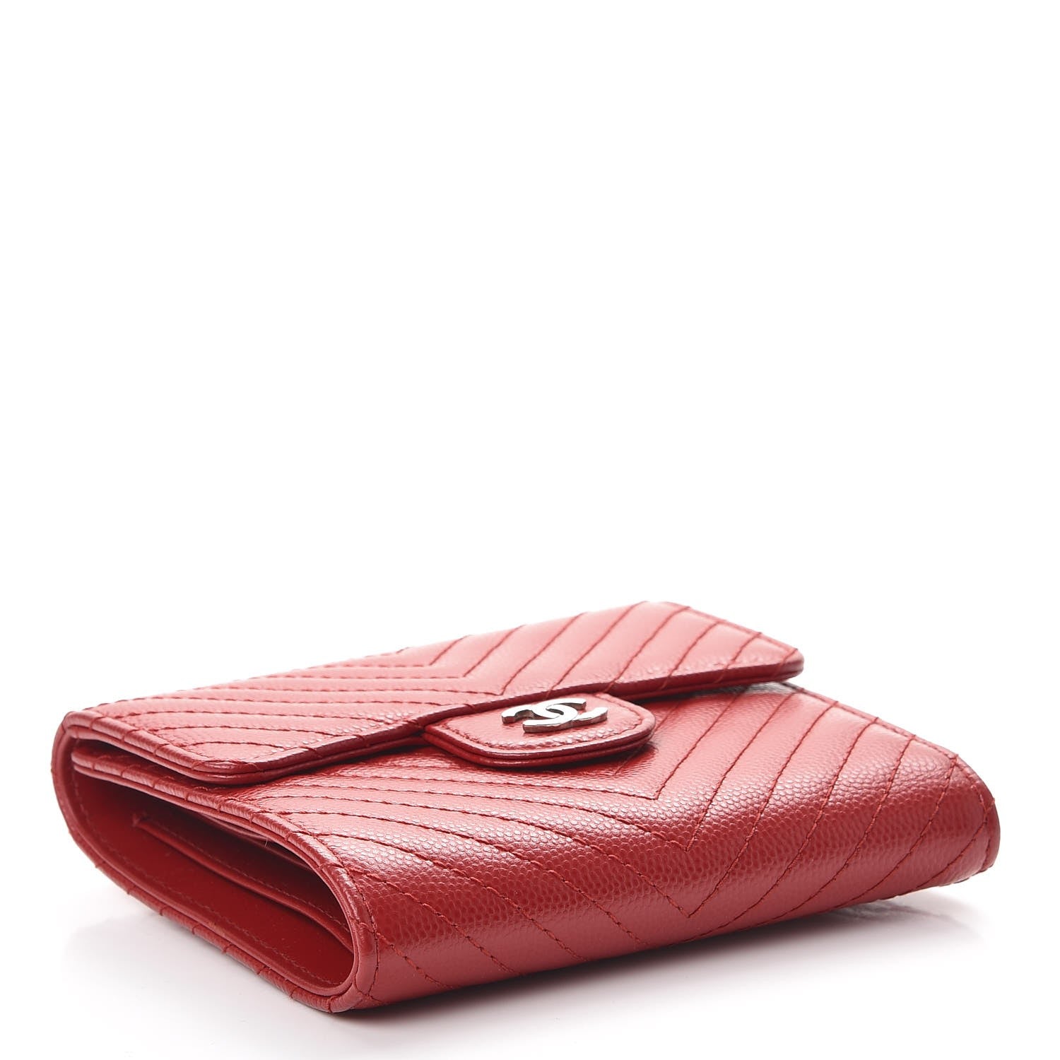 Chanel Caviar Chevron Quilted Compact Flap Wallet Dark Red 4 of 9