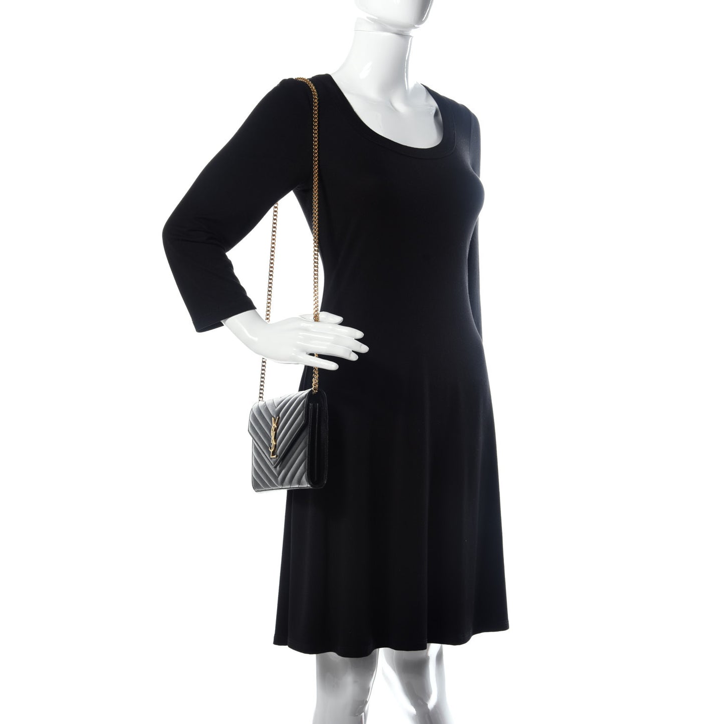 Grain De Poudre Matelasse Chevron Monogram Chain Wallet Black