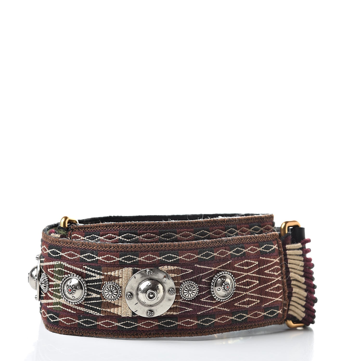 Christian Dior Canvas Embroidered Studded Bohemian Fringe Shoulder Strap Black Multicolor 2 of 7