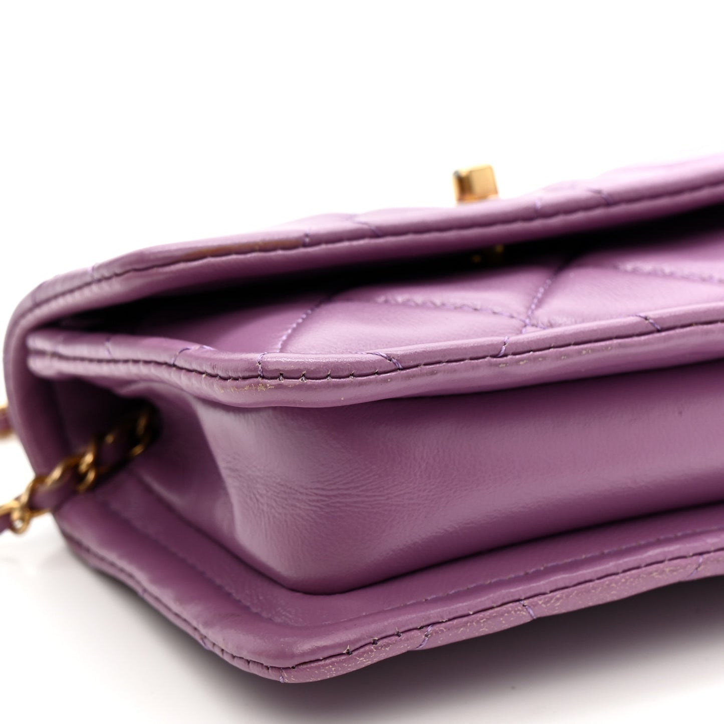 Shiny Lambskin Quilted Extra Mini Flap Purple
