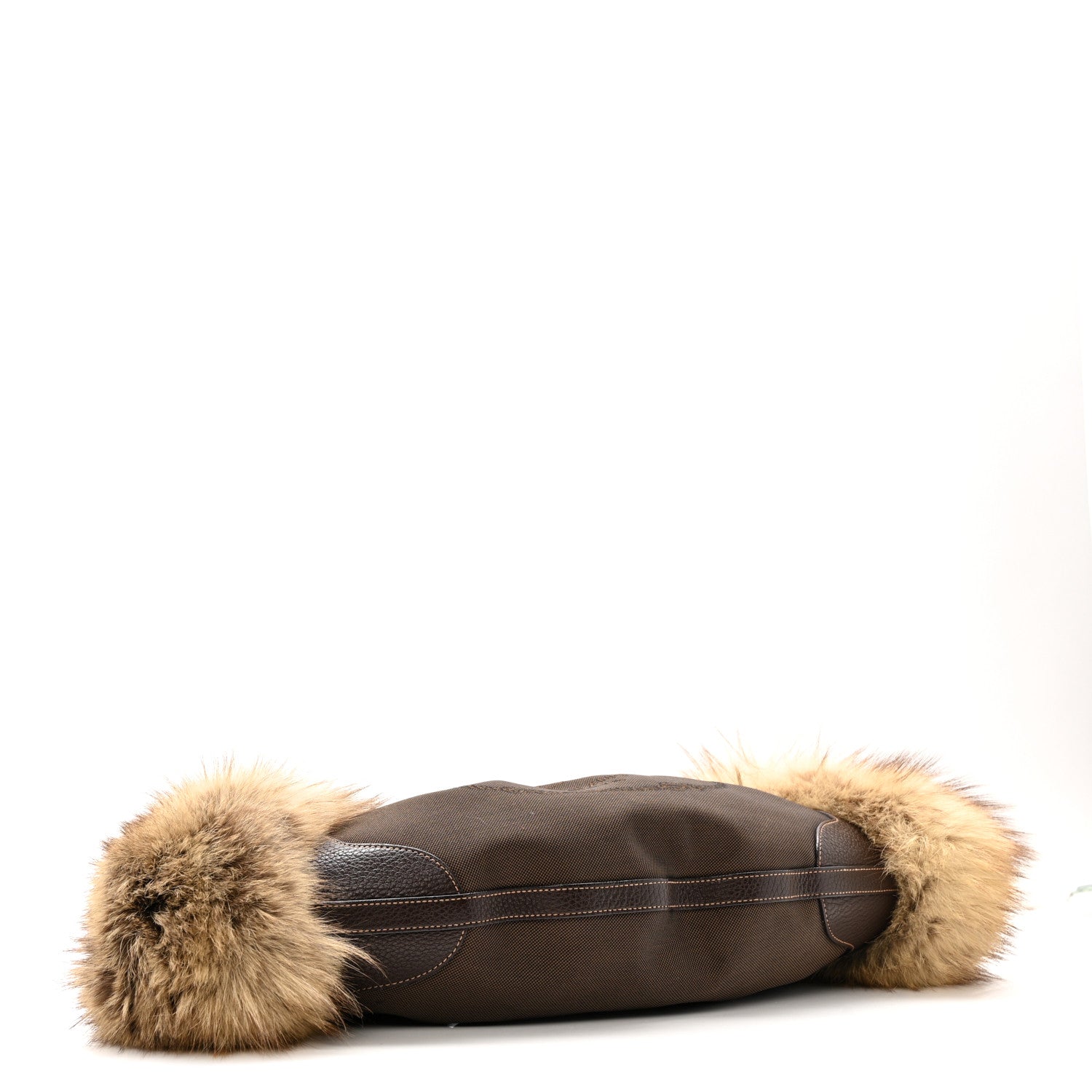 Prada Fox Fur Jacquard Logo Hand Muff Hobo Corda Bruciato 4 of 15