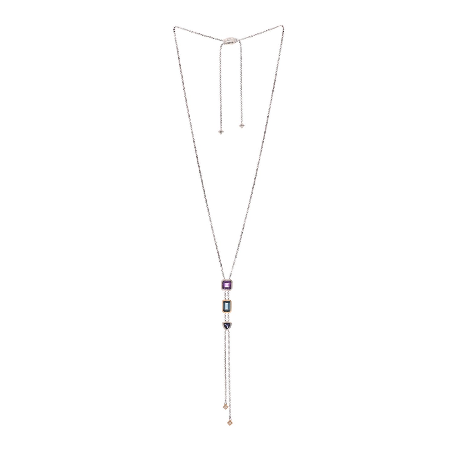 Sterling Silver 18K Yellow Gold Diamond Amethyst Hampton Blue Topaz Iolite Novella Y Necklace