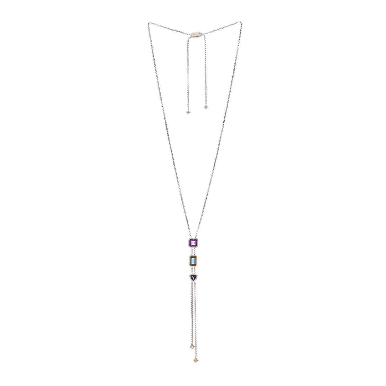 David Yurman Sterling Silver 18K Yellow Gold Diamond Amethyst Hampton Blue Topaz Iolite Novella Y Necklace 3 of 5