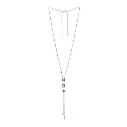 David Yurman Sterling Silver 18K Yellow Gold Diamond Amethyst Hampton Blue Topaz Iolite Novella Y Necklace 3 of 5