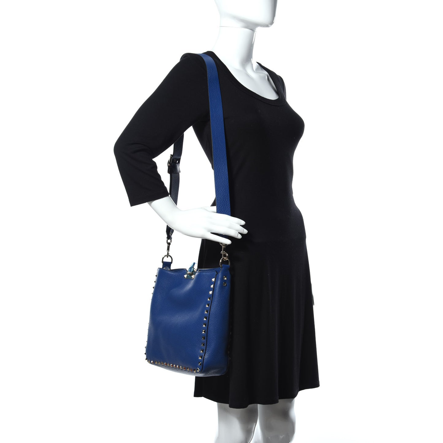 Pebbled Calfskin Small Rockstud Flip-Lock Messenger Bag Blu Delft