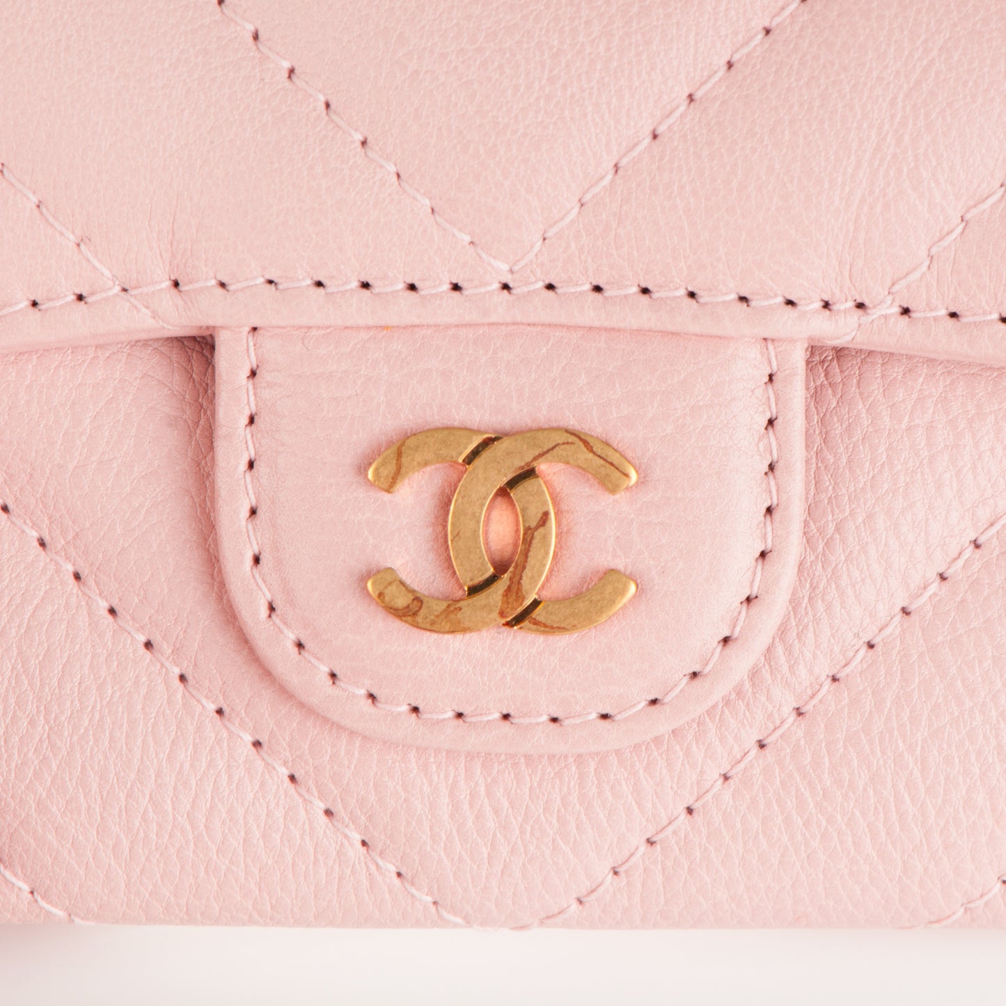 Calfskin Chevron Quilted Card Holder Wallet Light Pink