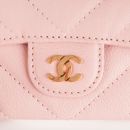 Chanel Calfskin Chevron Quilted Card Holder Wallet Light Pink 10 of 11