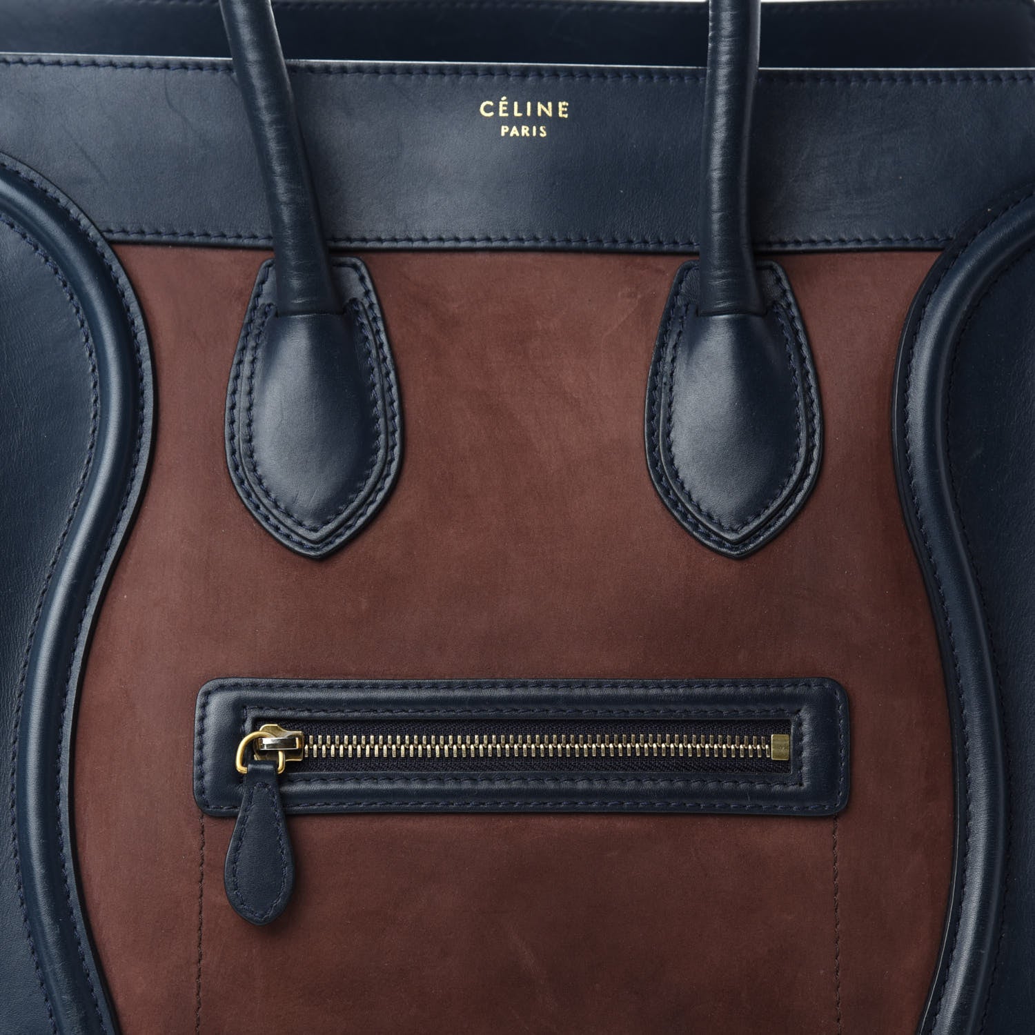 Celine Nubuck Smooth Calfskin Mini Tri-Color Luggage Marron 14 of 14