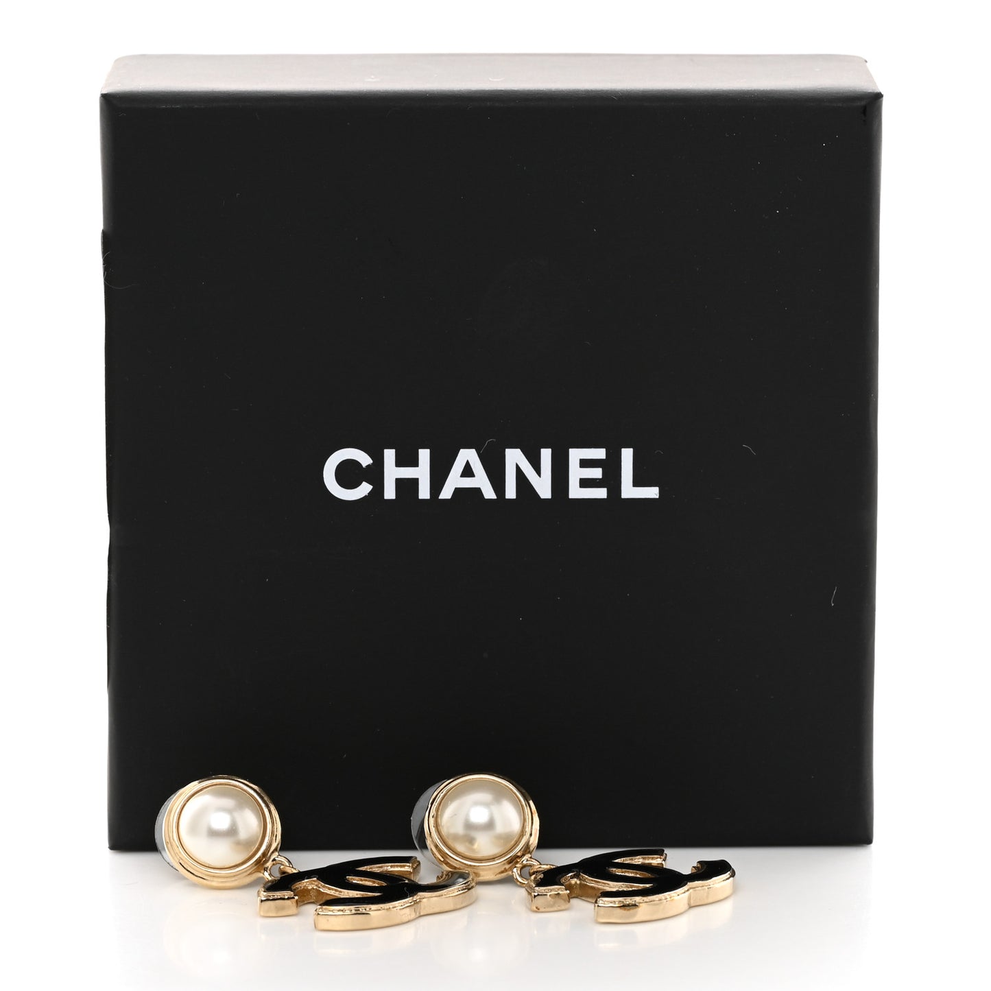 Pearl Enamel CC Drop Earrings Black