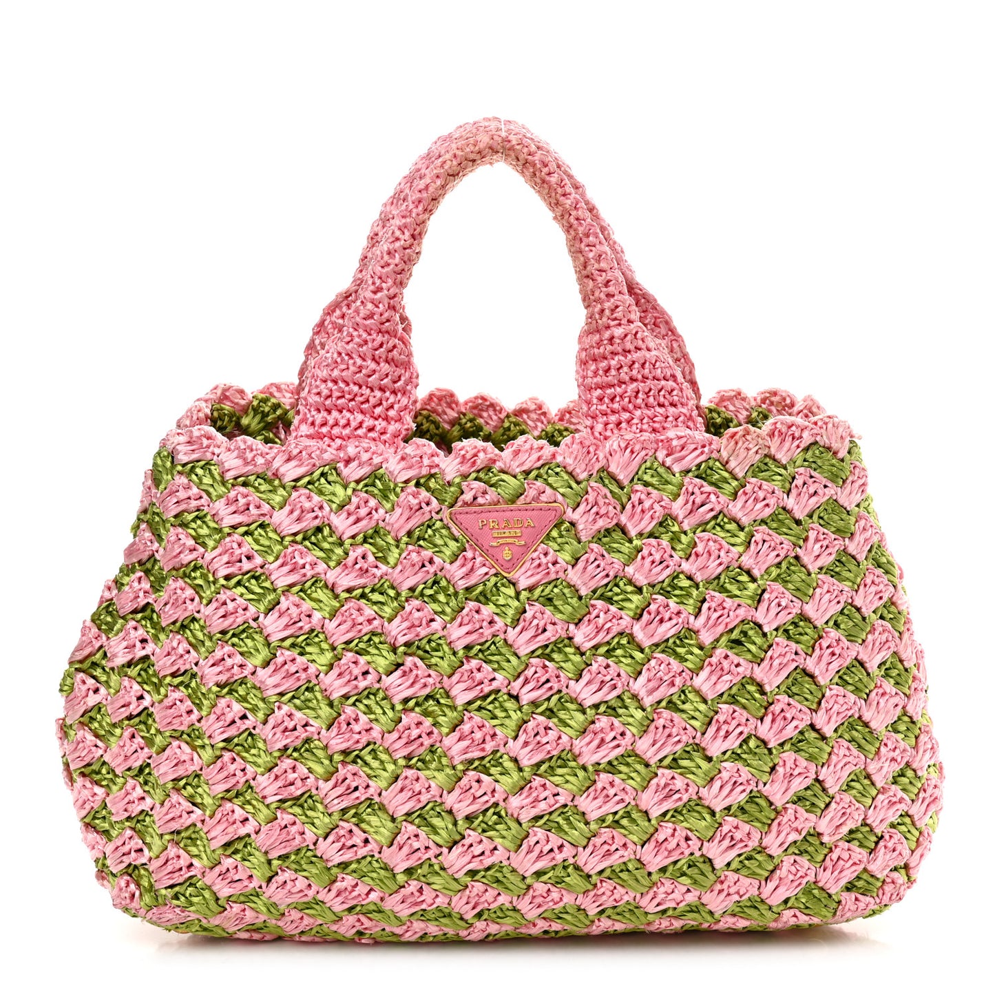 Raffia Crochet Bi-Color Small Tote Prato Rosa