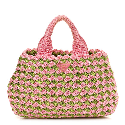 Prada Raffia Crochet Bi-Color Small Tote Prato Rosa 1 of 11