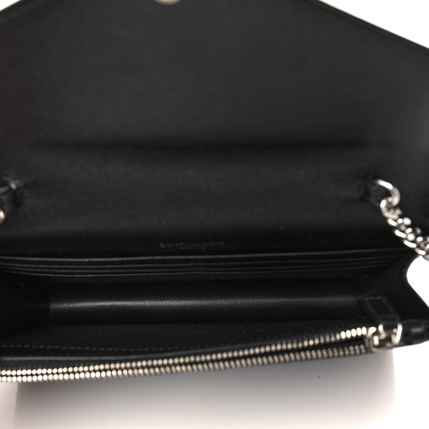 Grain De Poudre Matelasse Chevron Monogram Envelope Chain Wallet Black