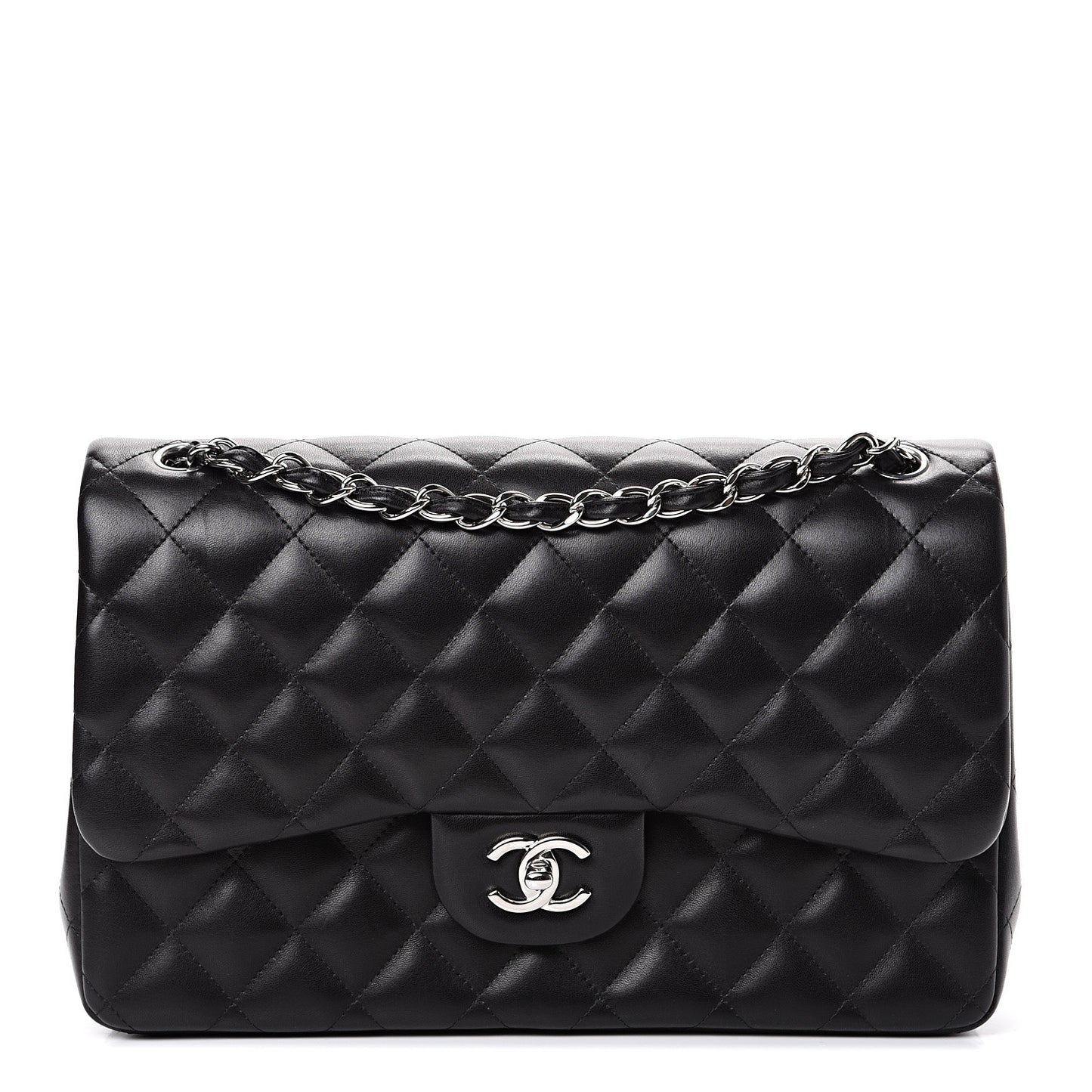 Lambskin Quilted Jumbo Double Flap Black