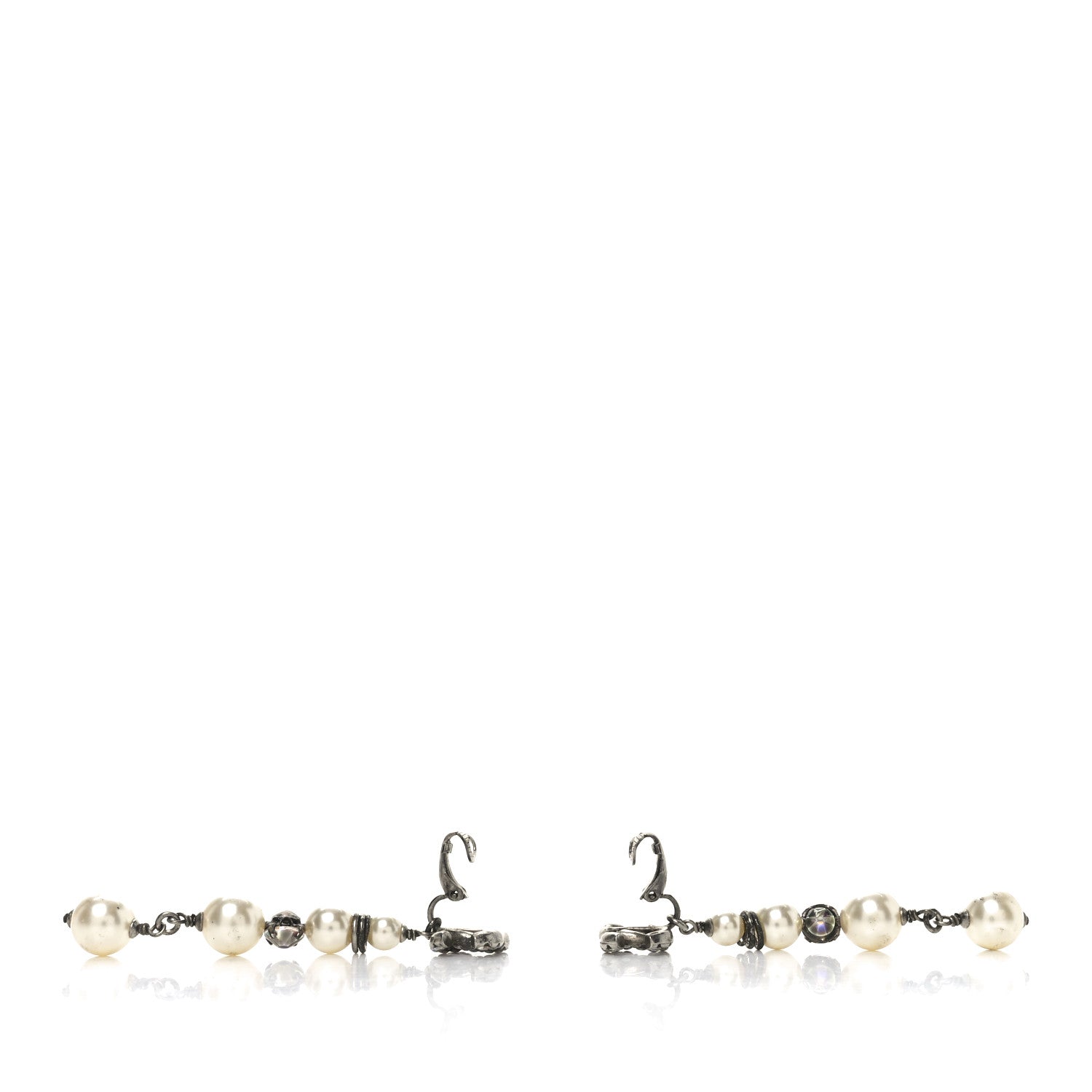 Chanel Pearl Crystal CC Chain Drop Earrings Silver 3 of 4