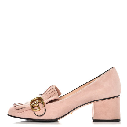 Gucci Kid Scamosciato GG Marmont Fringe 50mm Loafer Pumps 38.5 Crystal Pink 1 of 12